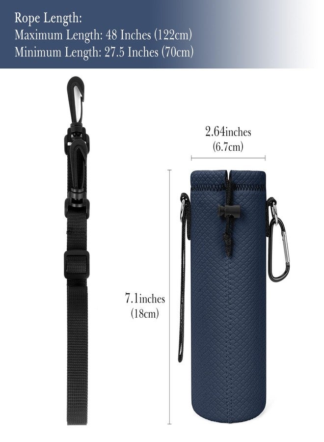 Linkidea Water Bottle Carrier with Shoulder Strap Compatible with Hydroflask Standard Mouth 18oz, CamelBak Carry Cap 20oz,Waterbottle Sling Bag Holder (Navy Blue) - Image 2